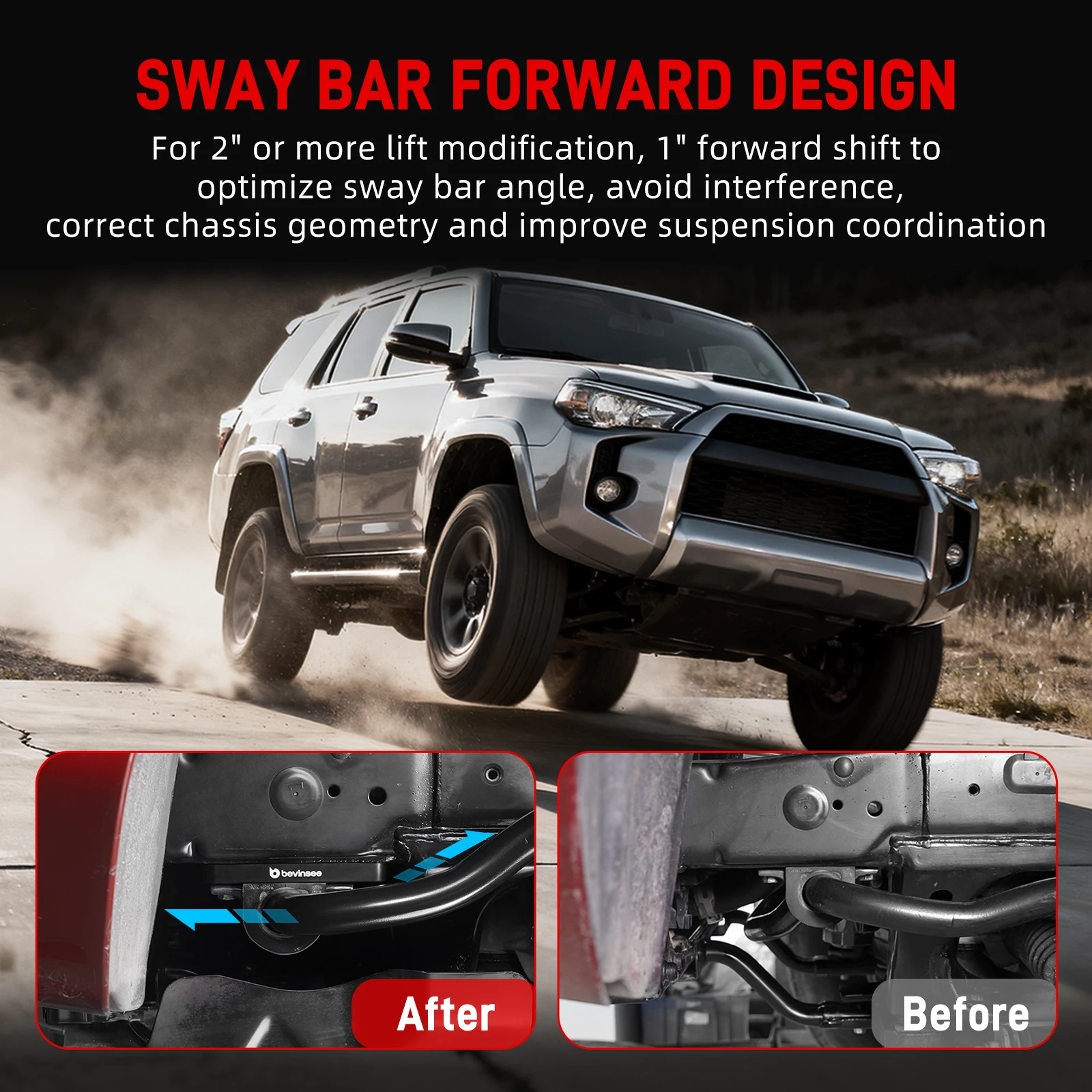 مجموعة نقل قضيب التأثير الأمامي BEVINSEE لسيارة Toyota 4Runner 2010-2024، لسيارة Toyota FJ Cruiser 2010-2014، استبدل لـ 48824-60190