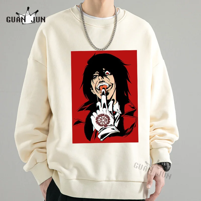 Anime Hellsing Ultimate Sweatshirts Mens Clothing Graphic Manga Alucard Eyes Harajuku Cotton Hoodies Unisex Tops Male Streetwear