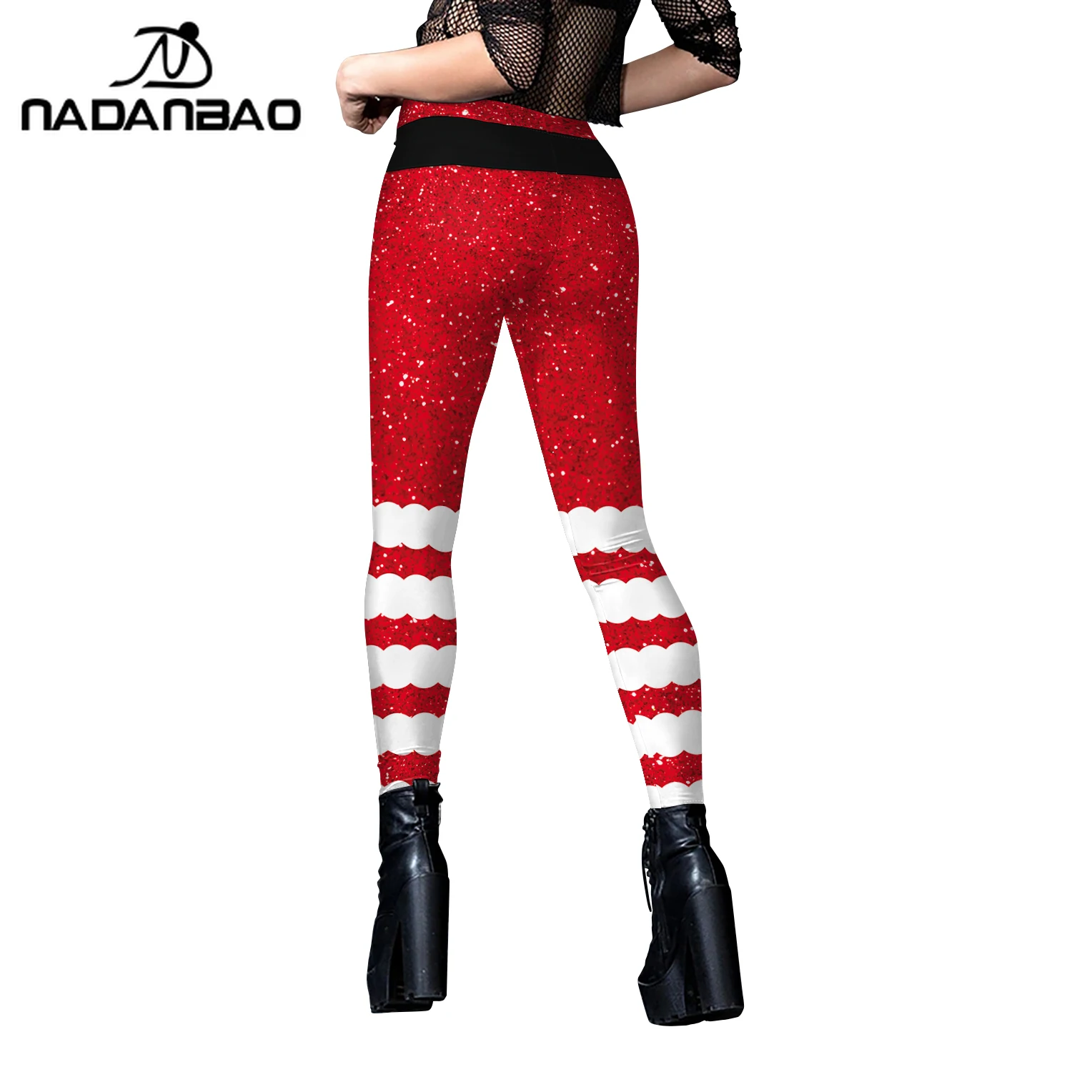 

Nadanbao женские красные, белые рождественские леггинсы с 3D цифровым принтом, узкие брюки, сексуальные брюки со средней талией, осенние новогодние вечерние бедра