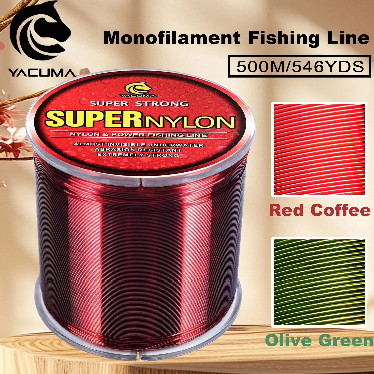 YACUMA 500M/546YDS Super Nylon Monofilament Angelschnur Hohe Empfindlichkeit Geringe Dehnbarkeit Sinkende Schnur für Bach Fluss Ozean