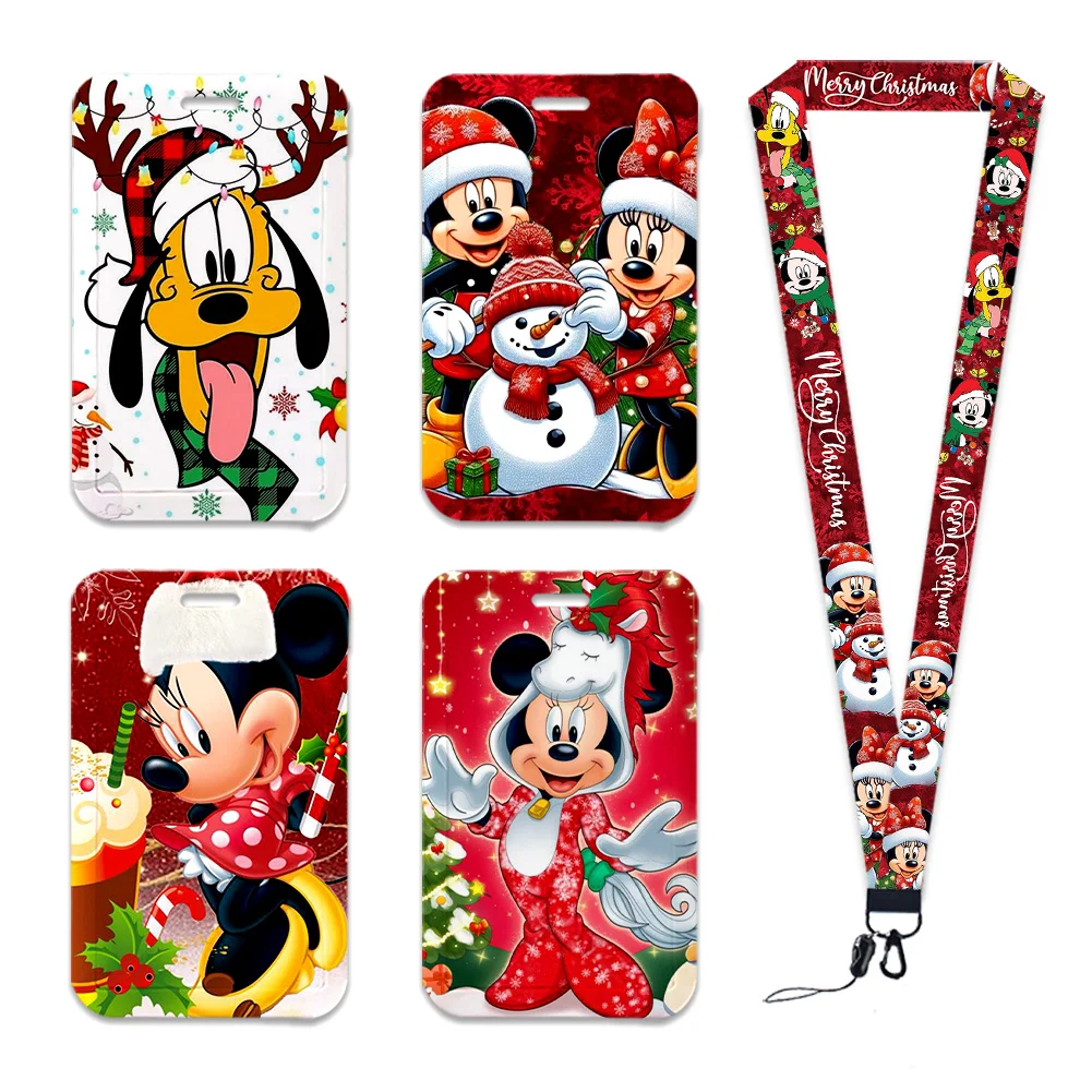 

Рождественский брелок с Микки Маусом Disney, милый держатель для бейджа, ID, кредитная карта, подвесной веревочный ремешок для ключей, аксессуары, подарки