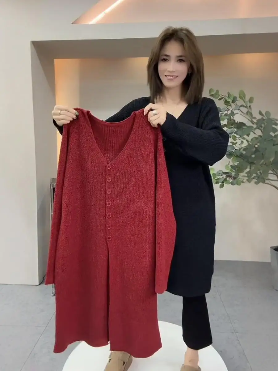 

Свободный свитер большого размера, женский осенний модный ленивый дизайн, открытый кардиган, пальто V-Ne Long Sve, дышащий, удобный