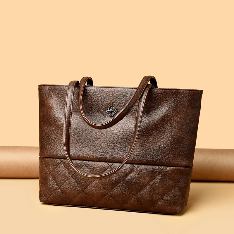 

Натуральная кожаная сумка-тоут из мягкой искусственной кожи большой вместимости, женская сумка через плечо, дизайнерская люксовая сумка для повседневного использования, 2026