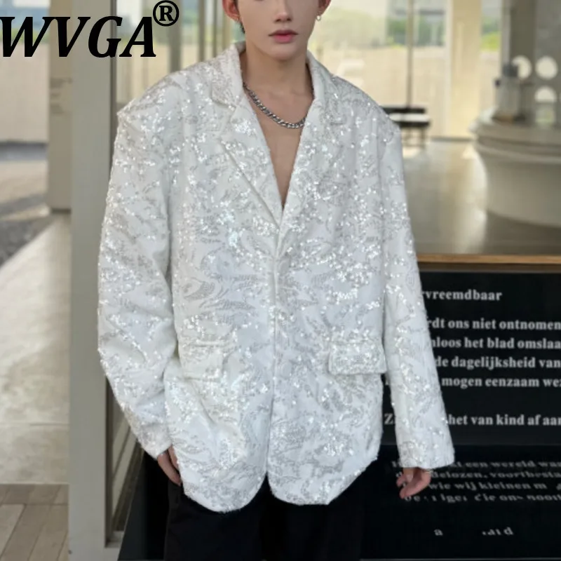

WVGA Spring Autumn New Men Tide Sequin Trendy Turn-Down Collar Suit Coats Niche Chic Casual Stage Personality Blazers Ins W16211