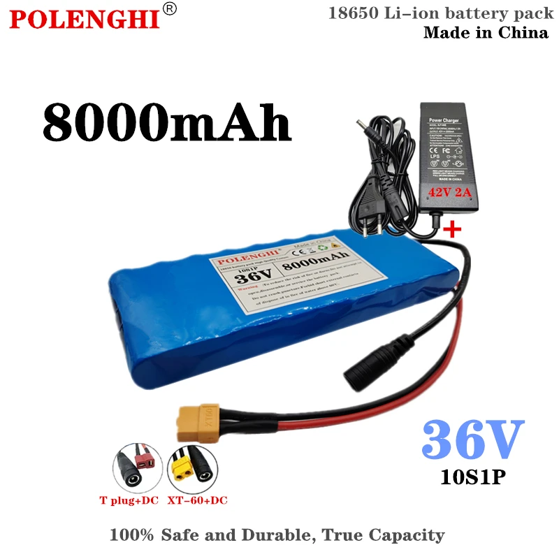 

POLENGHI 100% True Capacity 10S1P 36V 8Ah 18650 Lithium ion Rechargeable Battery Pack Electric Bicycle Scooter Battery+BMS