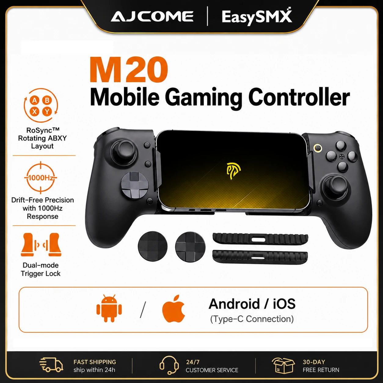 EasySMX M20 Type-C モバイルゲームコントローラー Android/iOS Xboxクラウドゲーム対応、伸縮式グリップで最大8.5インチのスマホ/タブレットに対応