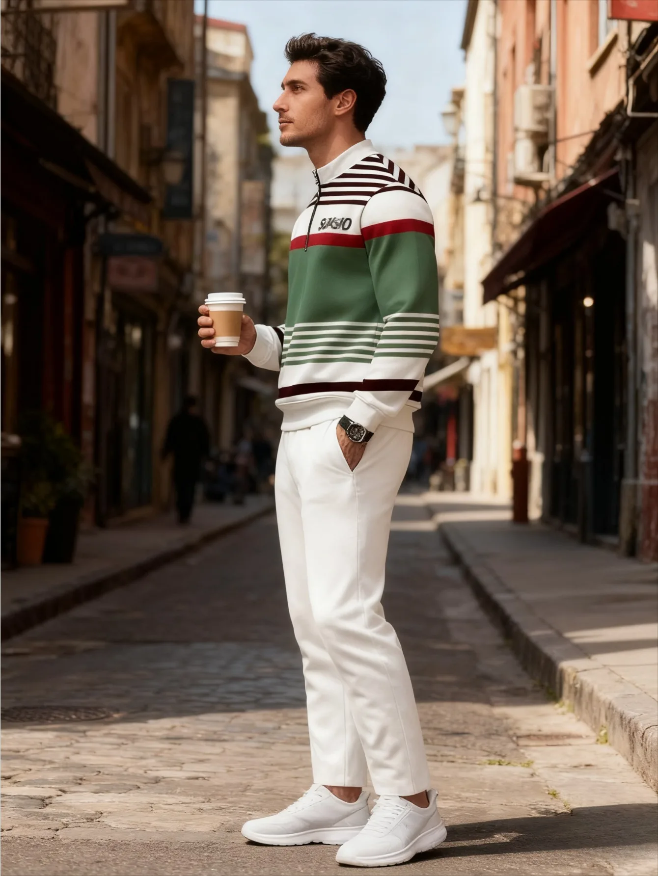 Комплект из 2 предметов, модный мужской спортивный топ с длинными рукавами и длинные брюки в европейском и американском стиле.