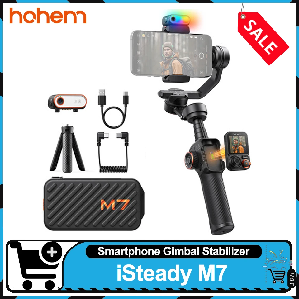 

Стабилизатор подвеса для смартфона HOHEM iSteady M7 AI с отслеживанием 3 Aixs и RGB заполняющей подсветкой для видеоблогов и создателей содержимого