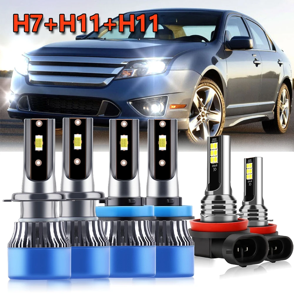 6x H7 H11 LED Headlight Fog Light Bulbs Combo Beam Conversion Kit White Lamp For Ford Fusion 2006-2011 2012 2013 2014 2015 2016