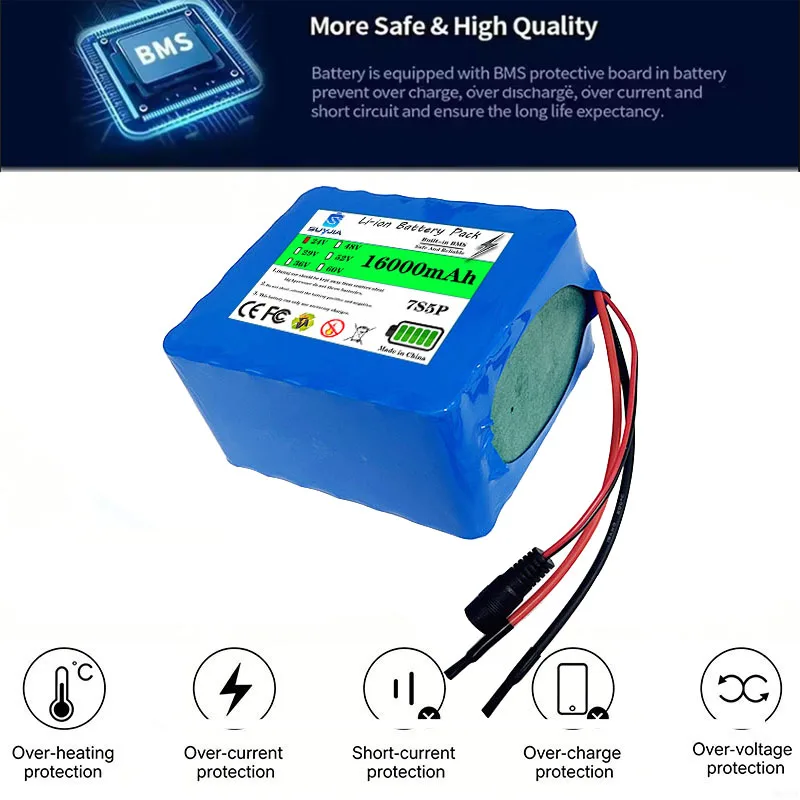 18650 battery pack 500W 24V 16000mAh wheelchair lithium-ion battery built-in BMS 7S5P