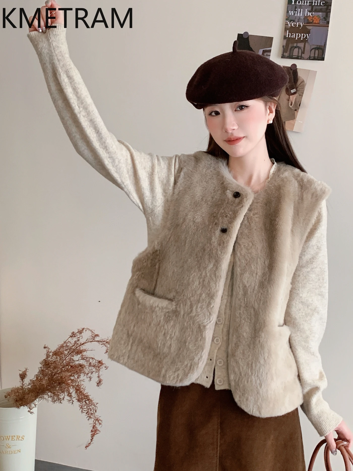 Kmram 100% lã de pele de carneiro natural dupla face jaqueta mulher camelo profundo casaco de pele real roupas de inverno 2025 ropa mujer