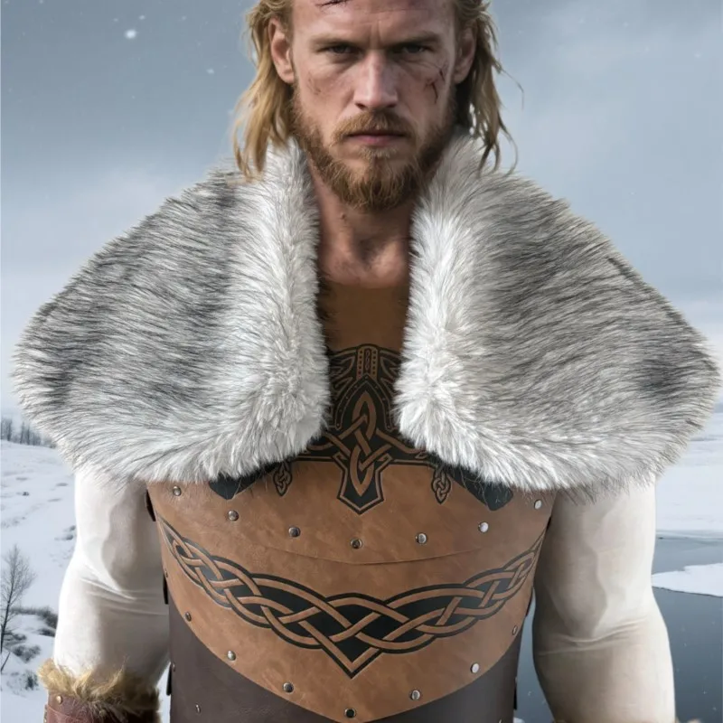 

2025 New Men's Viking Faux Fur Cloak Medieval Warrior Cape Halloween Cosplay Warm Plush Fur Norse Barbarian Gothic Costume
