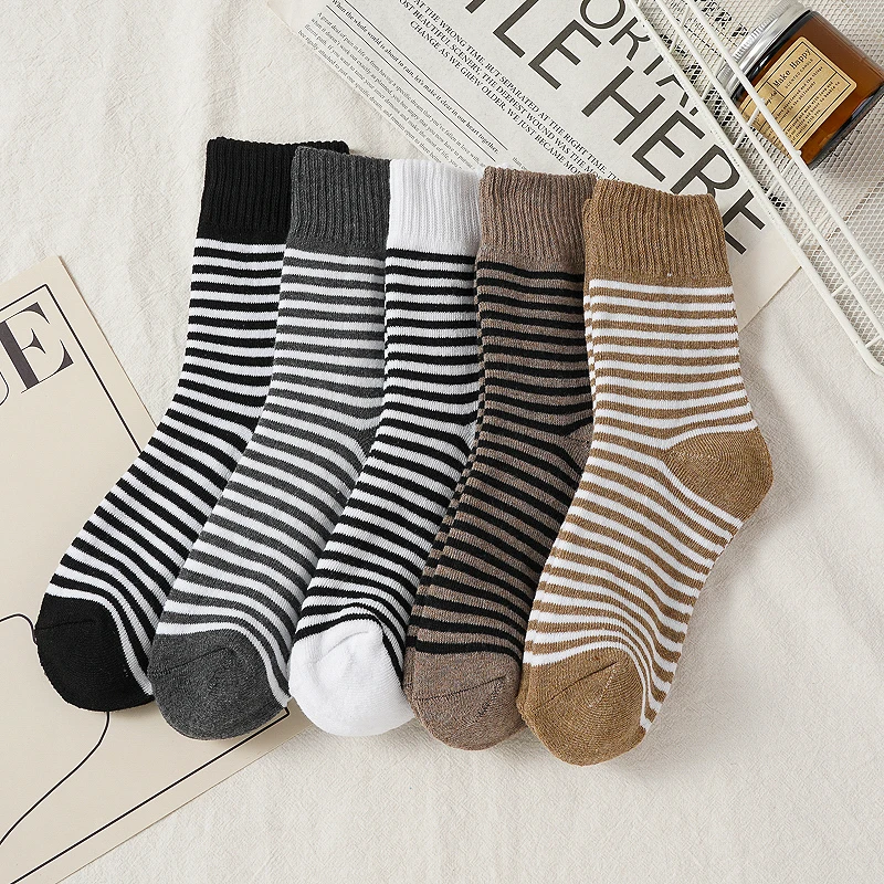 

Модные утепленные короткие носки в полоску, женские осенне-зимние теплые дышащие носки средней длины, женские морозостойкие студенческие носки в стиле ретро