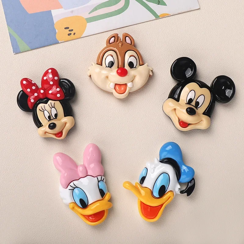 2 Stück Disney-Serie große Mickey Minnie-Harz-Cabochons mit flacher Rückseite für DIY-Schmuckherstellung, Cartoon-handgefertigte Kunstharz-Bastelmaterialien