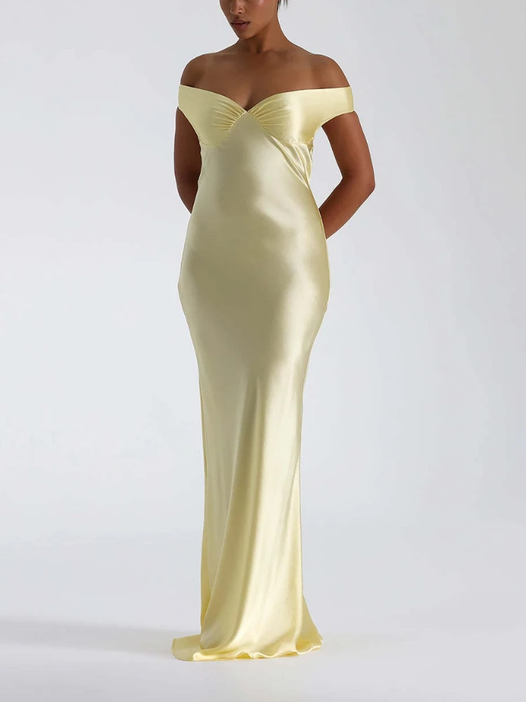 2025 신상 유럽풍 미국 스타일 머메이드 드레스 여성 고급 새틴 오프숄더 우아한 이브닝 가운 프롬 파티 롱 드레스