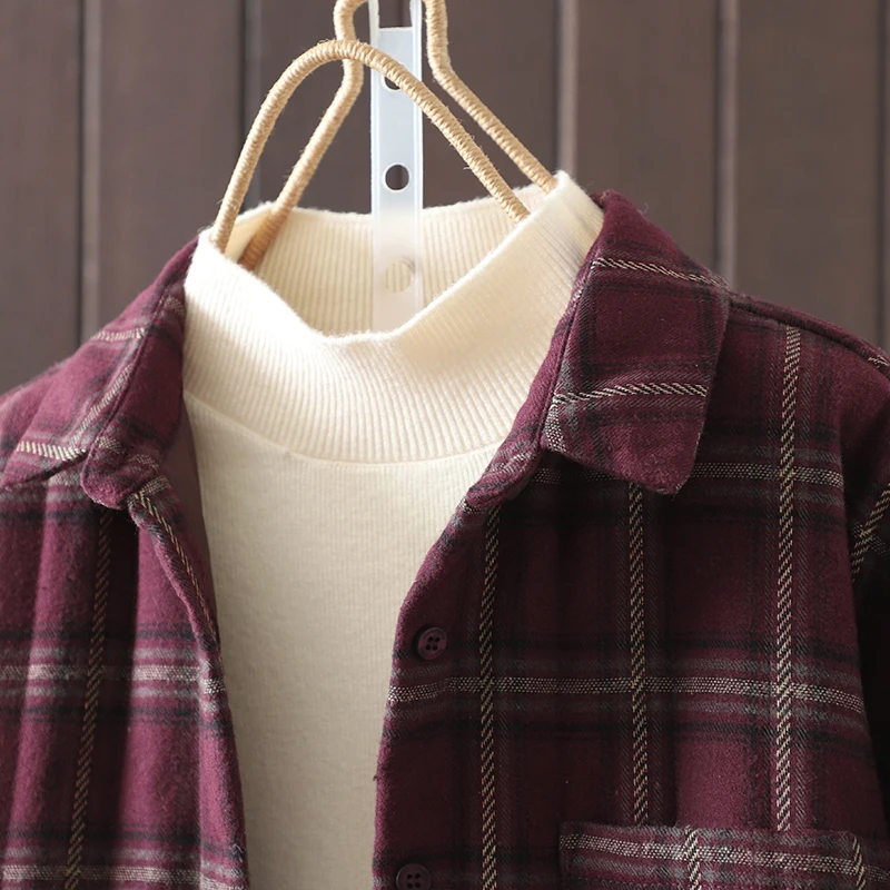 レトロな格子縞の綿素材の女性用ロングスリーブルーズ韓国風スリーブルーズ秋春アウターウェアボタンアップレイジートップ