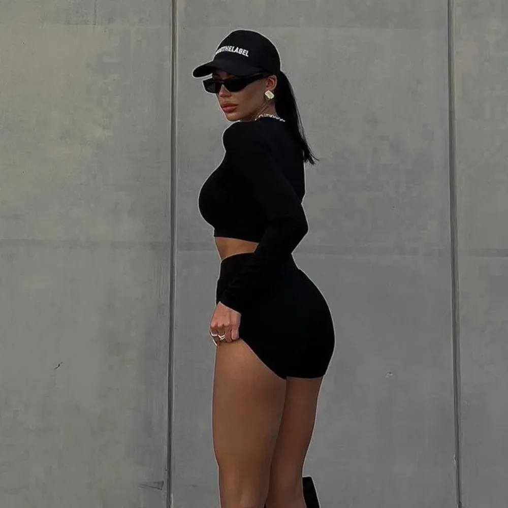 Europese en Amerikaanse lente/zomer ronde hals lange korte mouwen 3/4 shorts tweedelige damesmode sport veelzijdige set