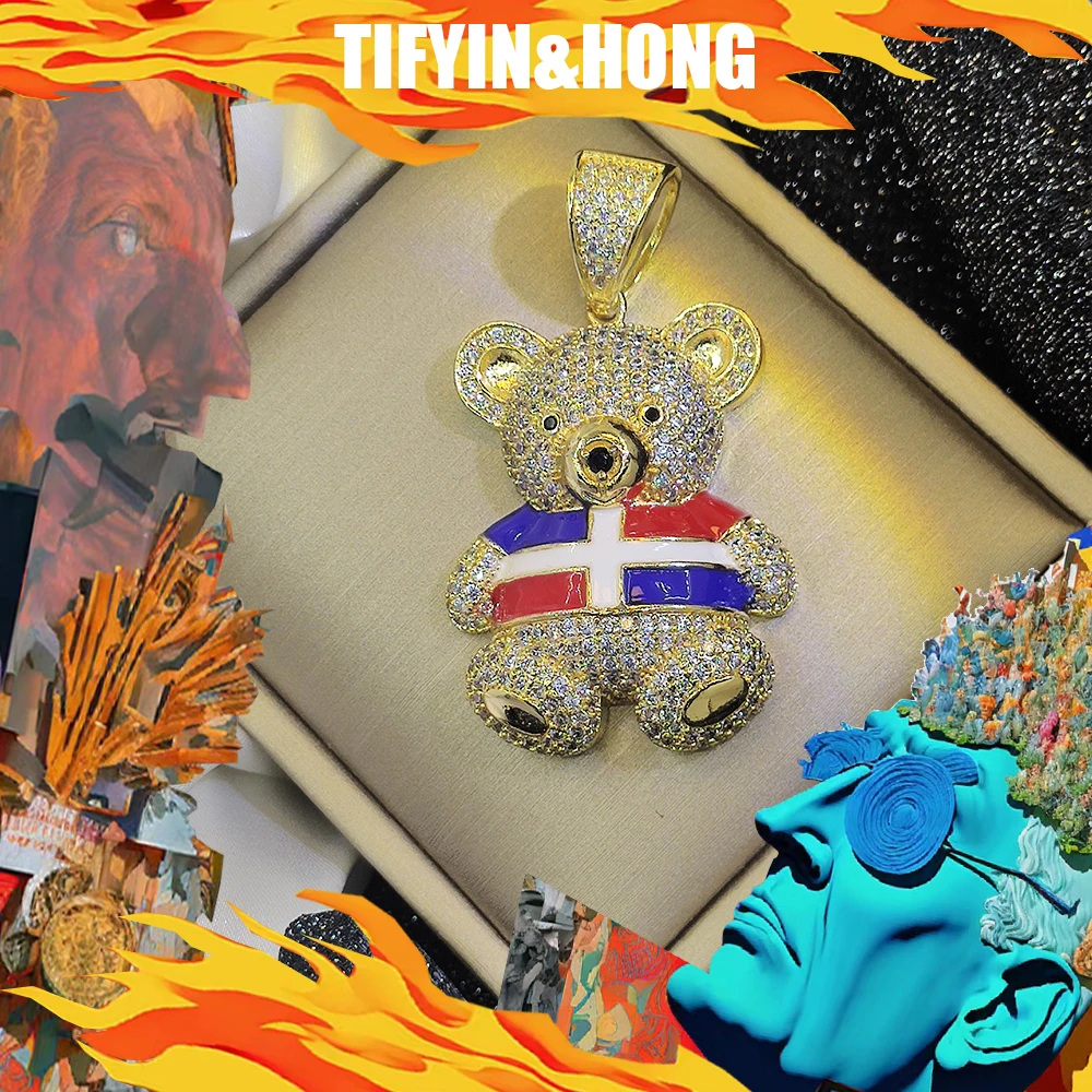 Hot selling 2024 new hip-hop trend teddy bear gold pendant gold necklace, cute bear pendant necklace, premium version, gift