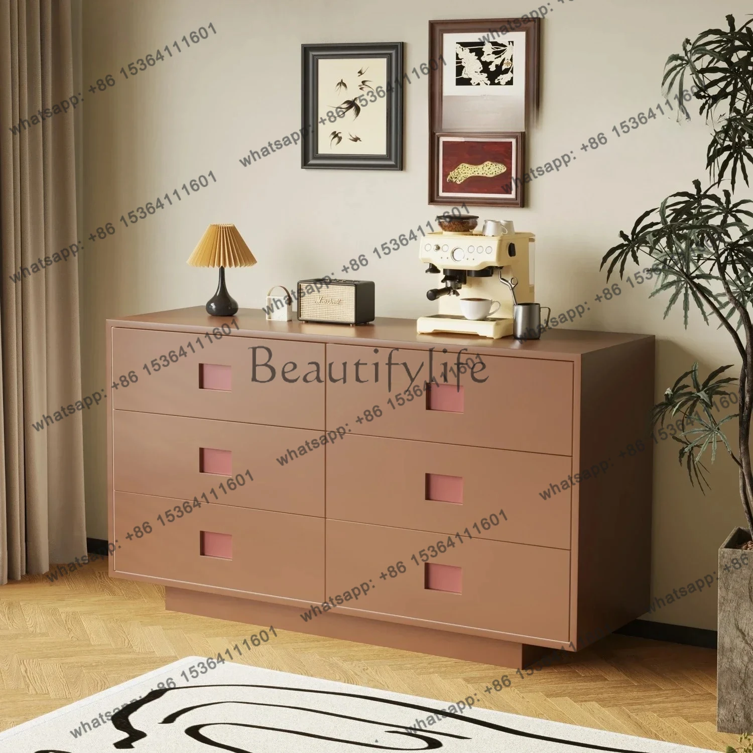 35Medieval style paint contrasting color living room dining side cabinet small apartment bedroom bedside  drawer side cabinet