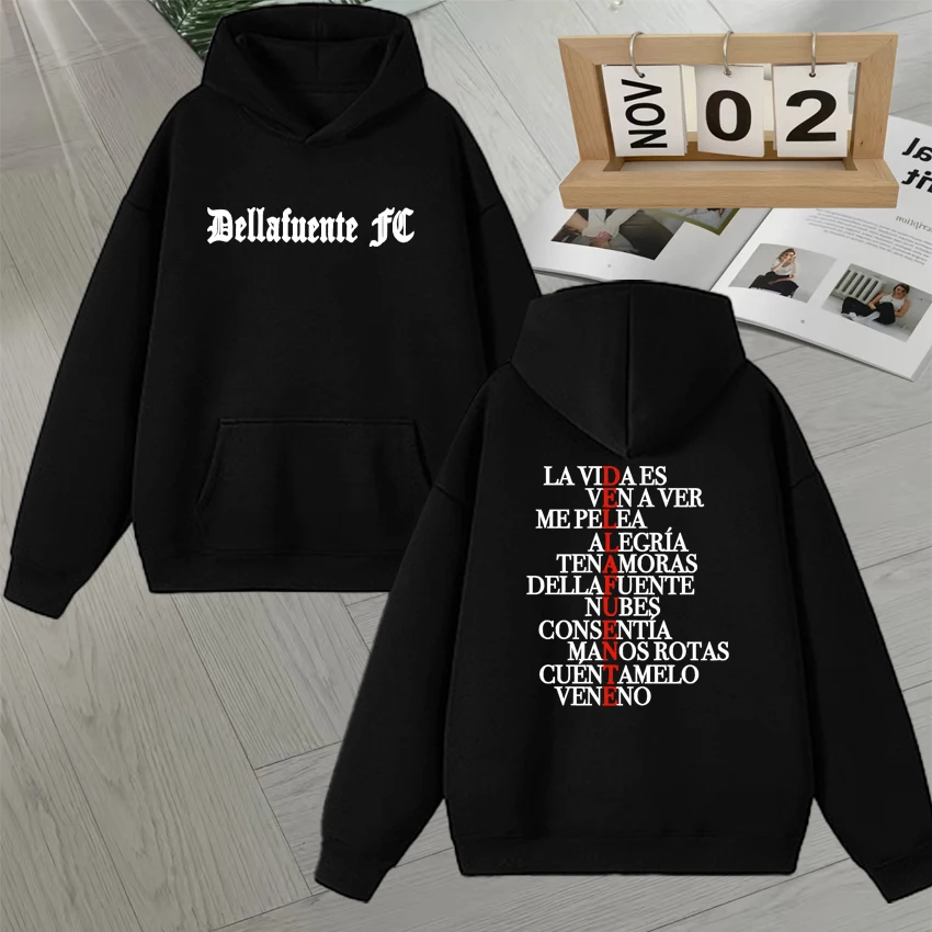 

Fashion Rapper Dellafuente Album Letters Graphic Print Hoodies Men Women Loose Bodywarmer Sweatshirts Fleece Oversized Pullover