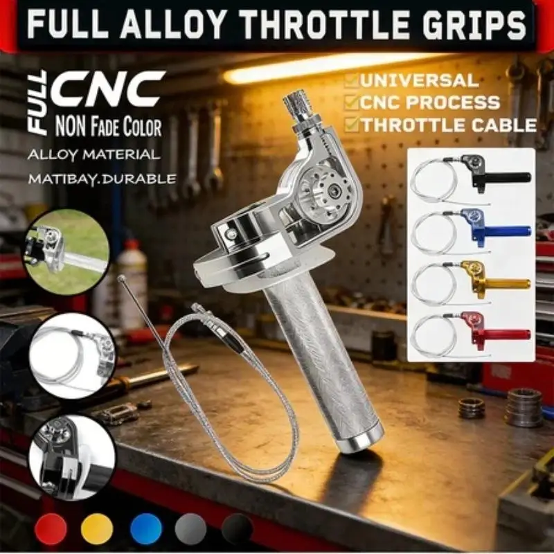 Motorcycle Throttle Twist Grips CNC Aluminum 22mm Ergonomic Design Accelerator Grip with Cable for Long Distance Rides