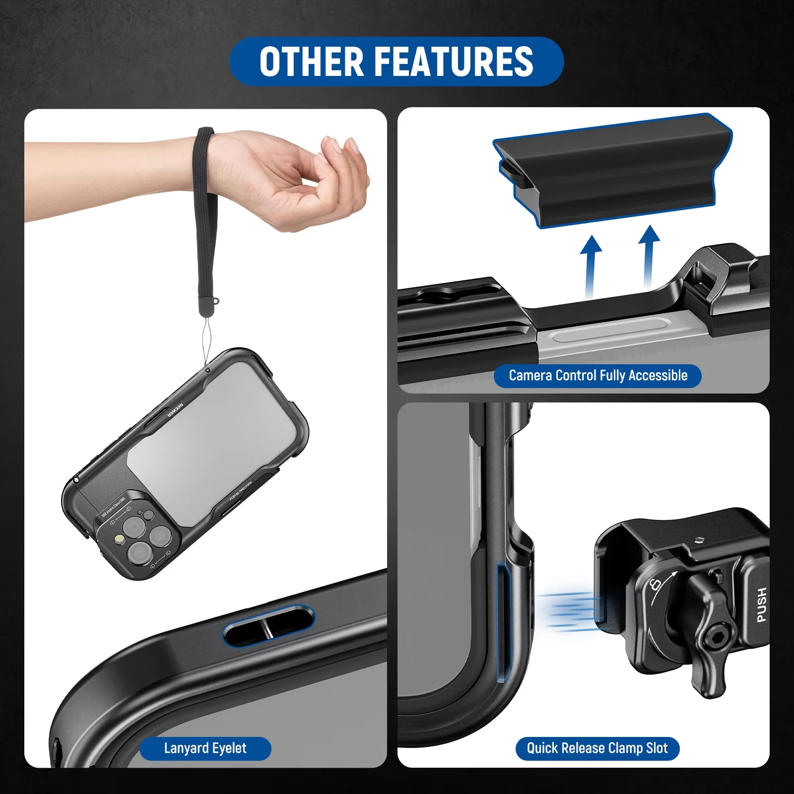 NEEWER Quick Release Cage Video Rig z mocowaniem T Mount, adapterem filtra 67mm, płytką tylną obiektywu 17mm do iPhone 16 Pro/16 Pro Max — zdjęcie produktu 6