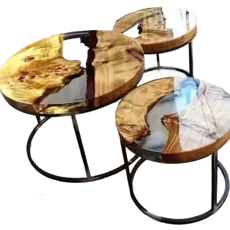 New Resin Solid Wood Dome Coffee Table Modern Portable Metal Frame Side Table is suitable for home and restaurant use