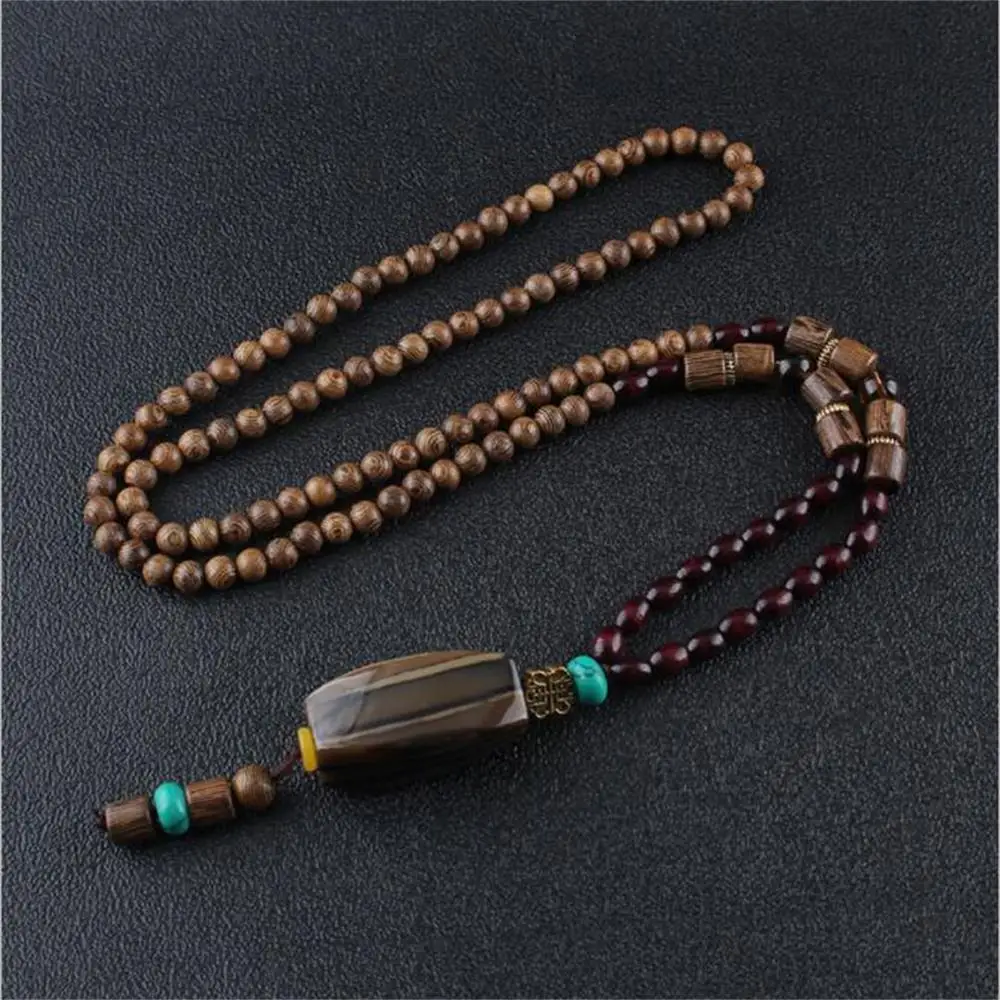 Boho Handmade Ethnic Jewelry Lucky Gift Horn Fish Pendant Nepal Necklace Mala Wood Bead Buddhist