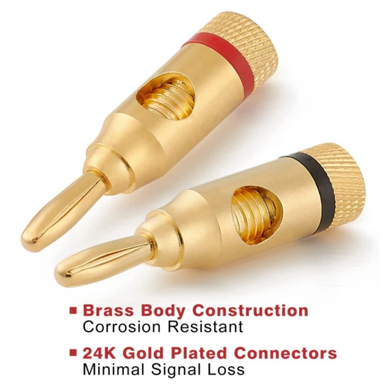 Conector o conector tipo banana chapado en oro (tipo tornillo abierto) (6 pares (12 enchufes) Conector de cable de altavoz con enchufe de audio