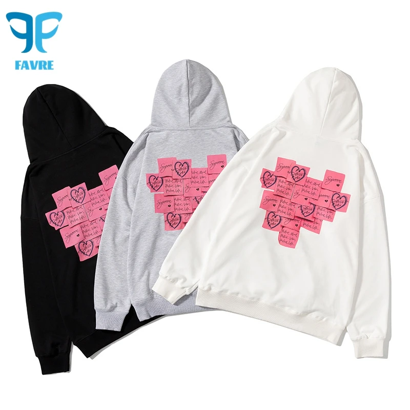 FAVRE Post-it Note Love Sweatshirts Womens Print Pullovers Ins Mens Spring Autumn Loose Hoodies Y2K Korean Version Couple Tops