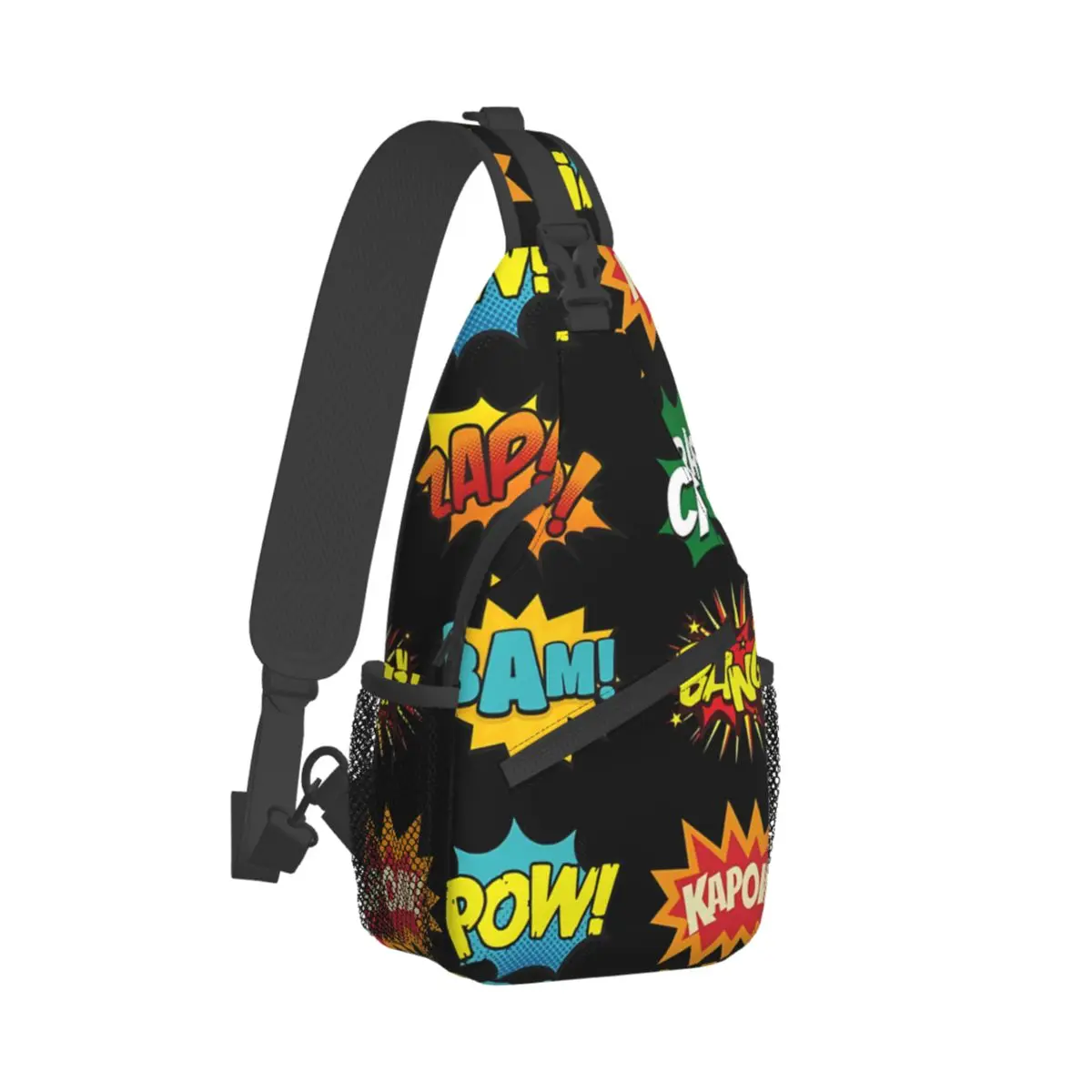 

Fight Scene Noises Sounds Onomatopoeia Crossbody Chest Bags Comic Book Lover Pockets Pack Sports Teens Shoulder Bag Unisex