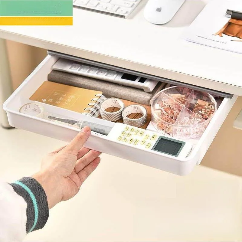 目に見えないデスク引き出しオフィス用品収納ボックス粘着式穴あけ不要ブックデスクトップボトムオーガナイザー文房具ラックテーブル下