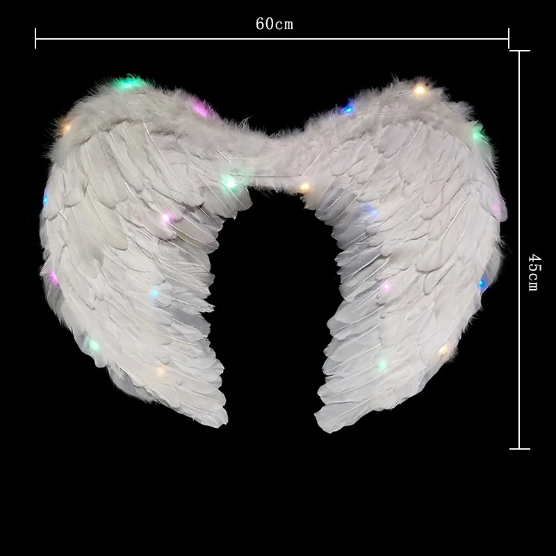 Girls Women LED Luminous Light Up White Angel Feather Wings Girl Cosplay Birthday Glow Party Supplies Halloween Wedding Festival