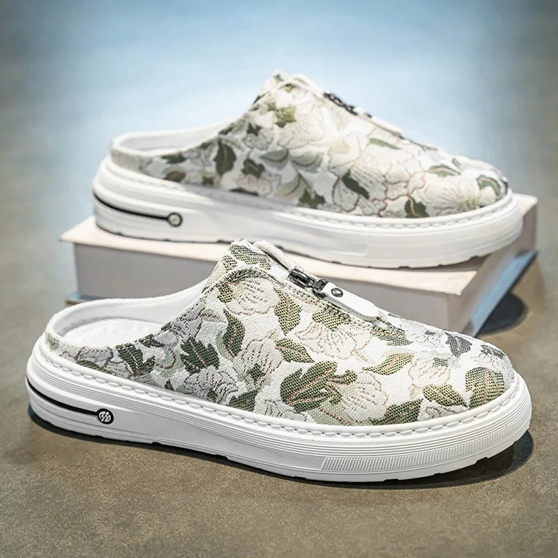 

Модные парусиновые полутапочки, мужские летние 2023, новая удобная дышащая повседневная обувь, модная мужская тканевая обувь с одной педалью