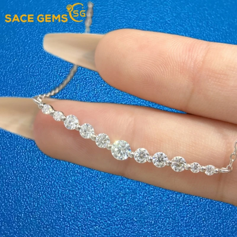 

SACE GEMS D VVS1 Full Moissanite Diamond Pendant Necklaces for Women Sparkling Wedding Party Jewelry GRA S925 Sliver Necklace