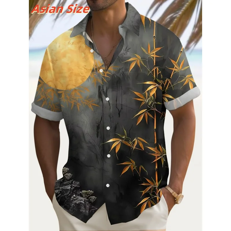 Flowers Bamboo Shells Pattern Lapel Shirt For Men Plants 3D Printed Hawaiian Shirts Fashion Short Sleeve Tops Button Blouse