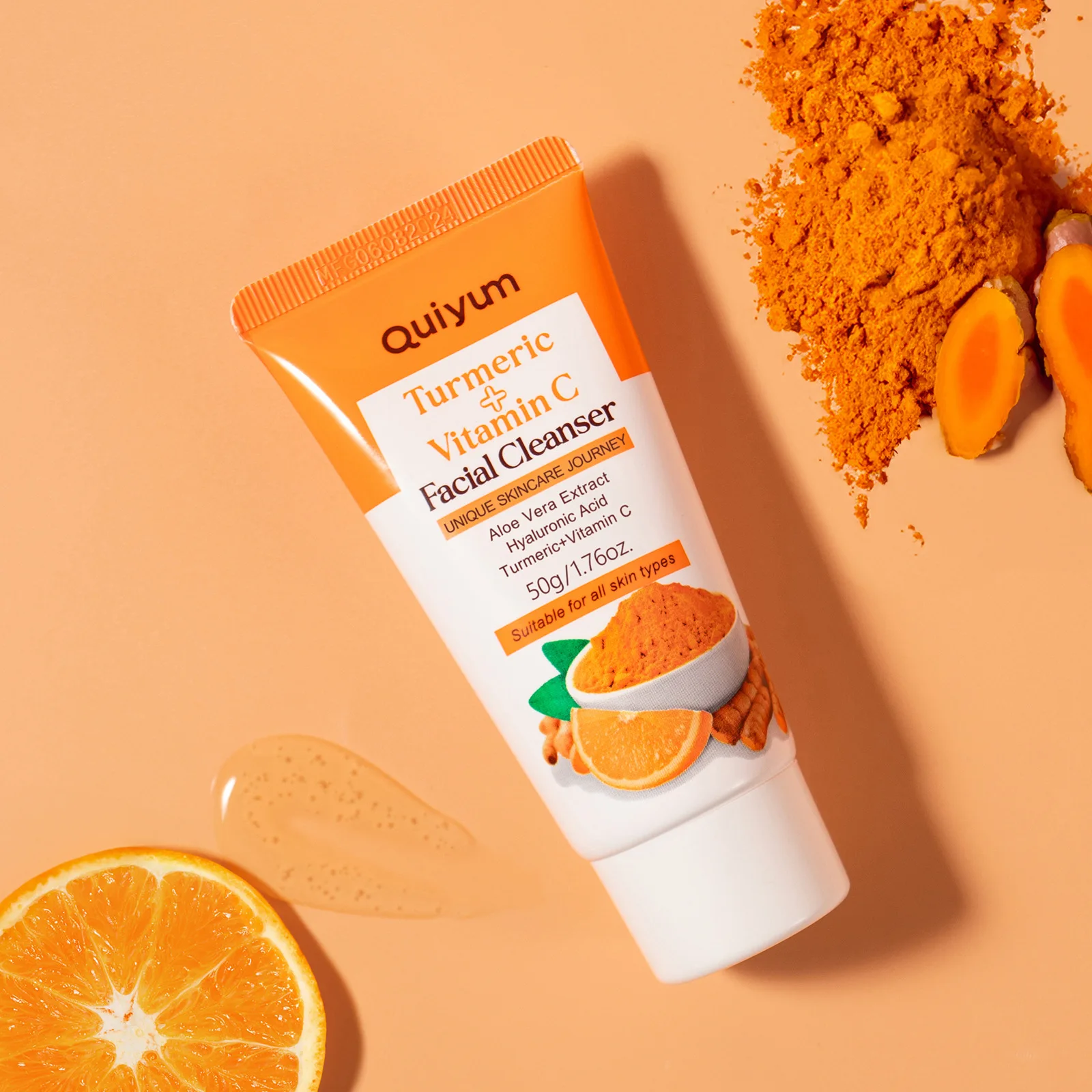 

QUIYUM Turmeric Vitamin C Face Wash 50g Deep Pore Cleansing Facial Cleanser for Oily Skin Brightening Hydrating Gentle Foam Wash