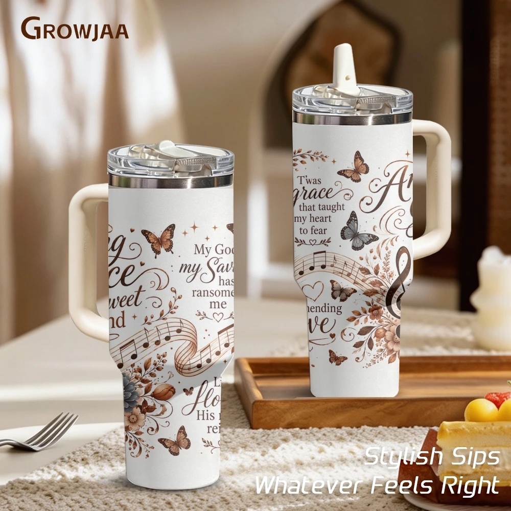 Faith Amazing Grace Song Vacuum Flasks 40oz 3rd Gen Vacuum Insulated Stainless Steel Tumbler Cup with Handle Straw Lid for Gifts