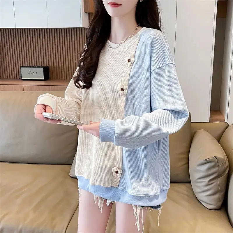 เสื้อสเวตเชิ้ตผู้หญิงทรงหลวมแบบใหม่สไตล์เคป๊อป คุณภาพสูง สตรีทแวร์ญี่ปุ่น Y2K เสื้อพัลโอเวอร์คอกลมทรงหลวมสไตล์อีโม