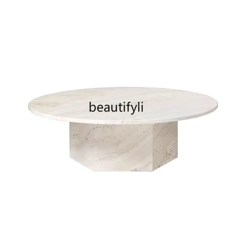 

Light Luxury Modern Simple and Natural Cave Stone Tea Table French Style Circle and Creative Props Art