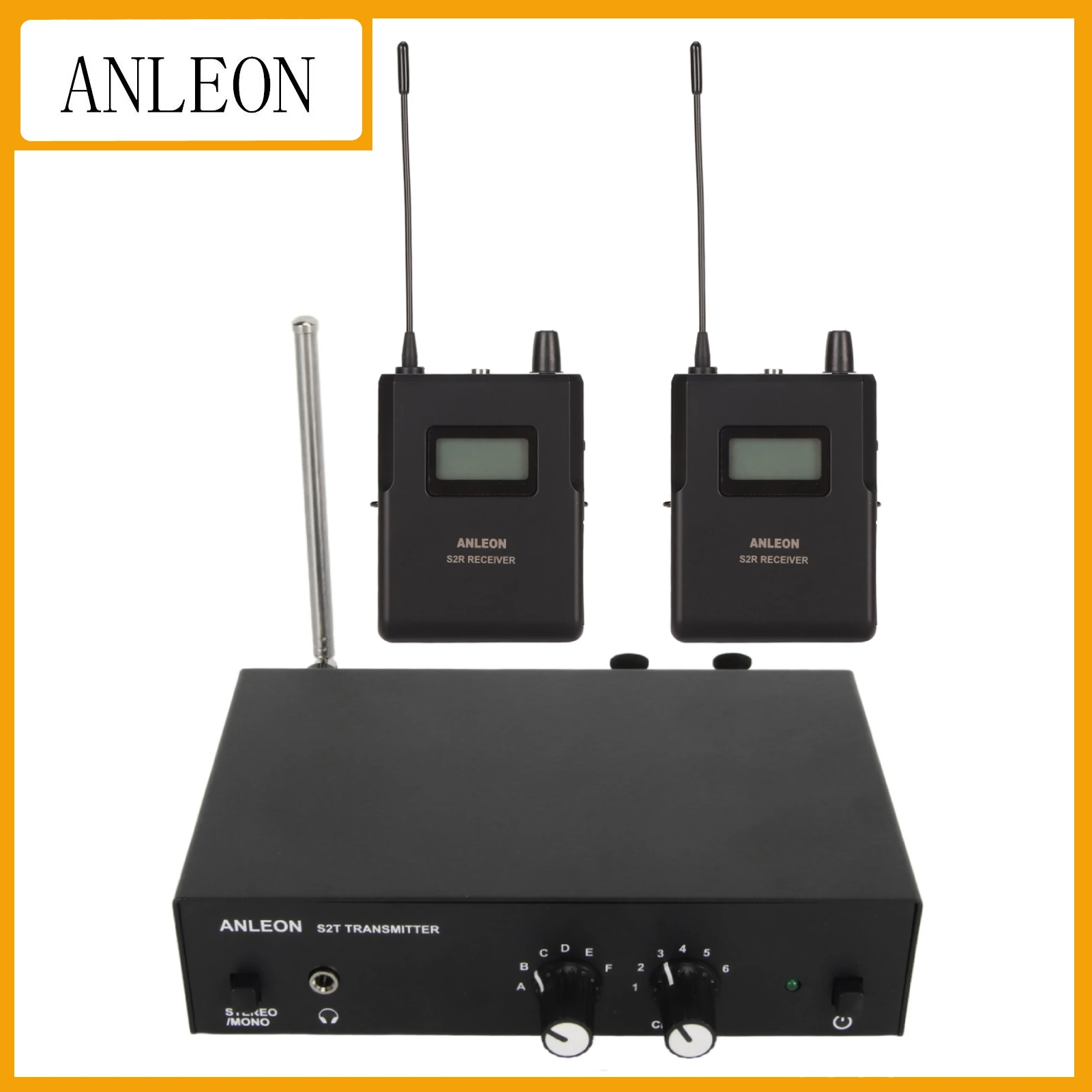 ANLEON S2 Stereo Wireless Stage In-Ear Monitor System 670-680MHZ 526-535MHZ Professional Ear Return System with 2 Receivers