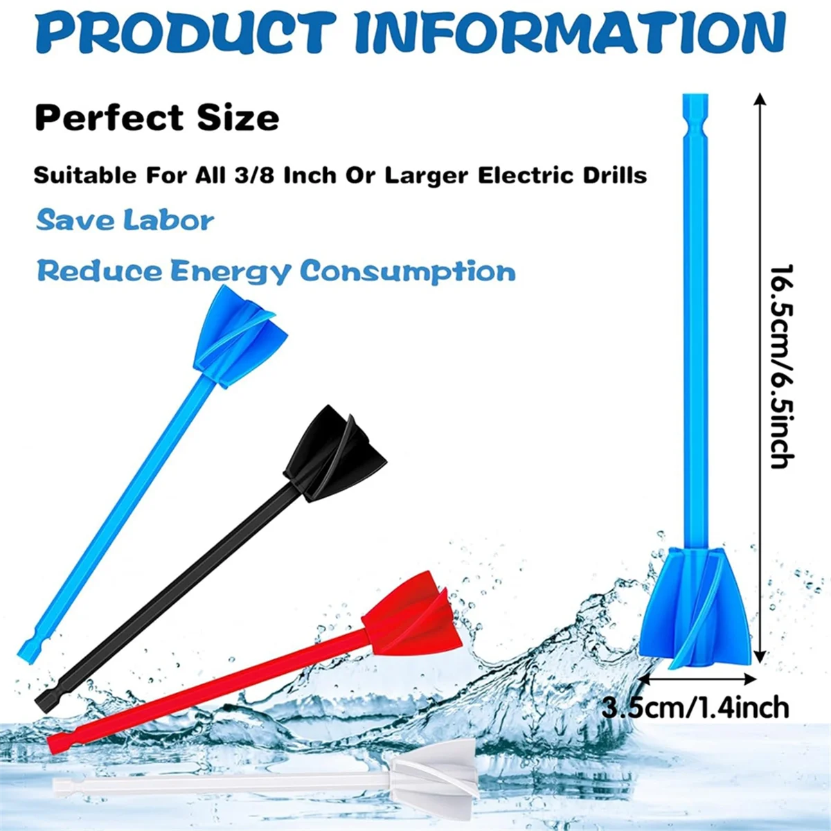 Aa98 16 pás do misturador da resina dos pces, acessório plástico reusável da broca do misturador da pintura, agitador da pintura do misturador da broca da resina da hélice para a broca