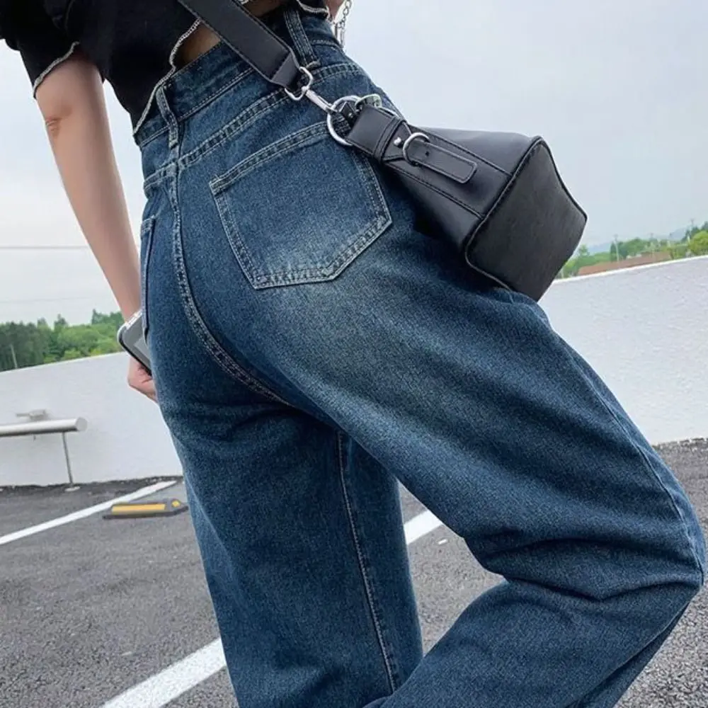 Female Clothing Baggy Denim Jeans Wide Leg Retro Jeans Women Y2k Straight Leg Ins Style High Waist Pants Lady