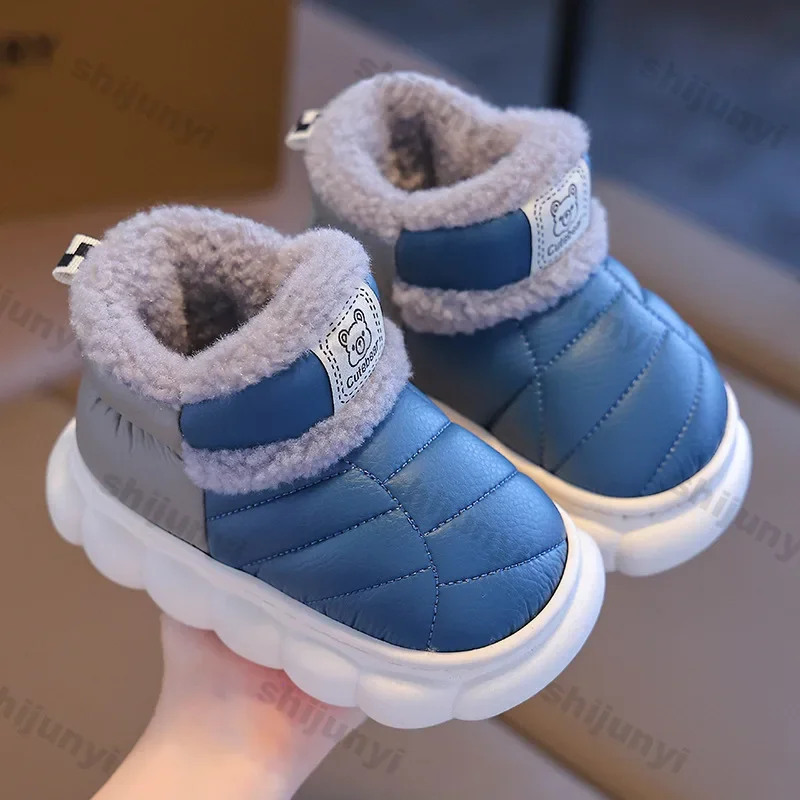 Kid's Fashion Snow Boots Girls Warm Thick Bottom Cotton Boots Children Winter New PU Leather Waterproof Non-slip Casual Shoes