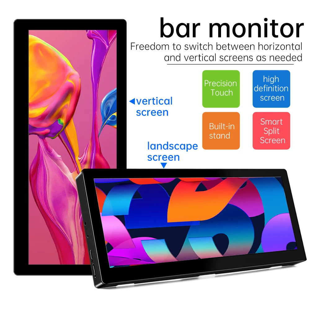 10.3-inch portable LCD display, computer expansion case monitoring, AIDA64 1920 * 720 full fit HDMI Type-C port touch screen