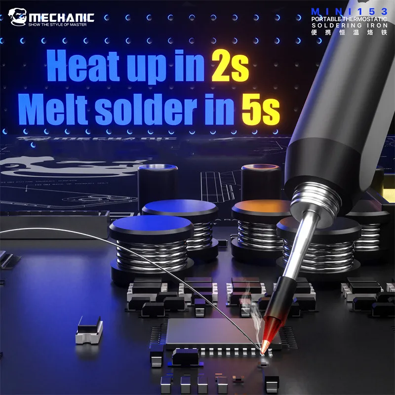 MECHANIC MINI153 Portable Thermostatic Soldering Iron 2s Heat Up 200-500°C Digital Display PD QC Fast Charging For PCB Repair
