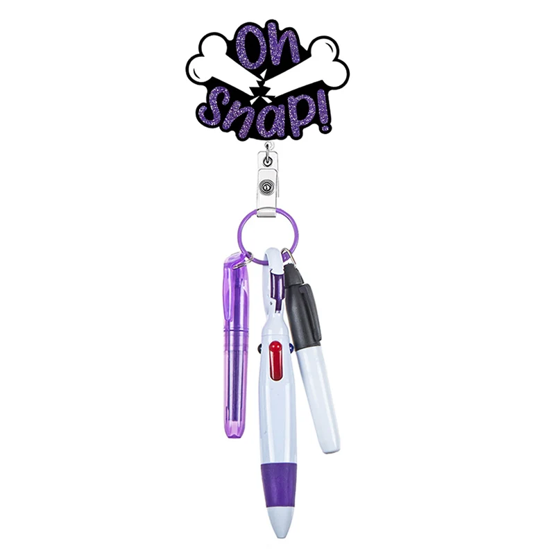 Nurse Pen Set Design Glitter Medicine Bottle Badge Reel Retractable ID Badge Holder With 360 Rotating Alligator Clip Name Holder