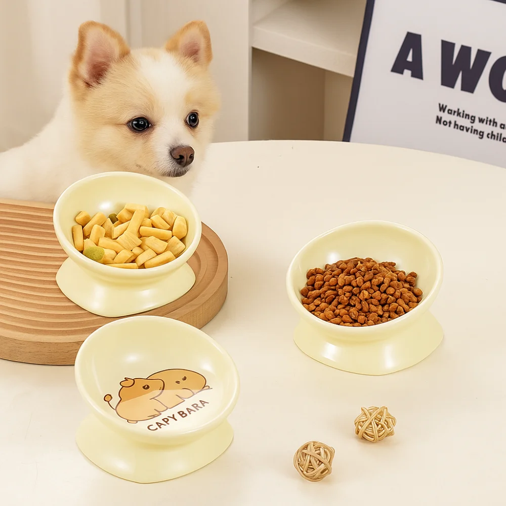 

Ceramic Cat Bowl Slanted Mouth Large Capacity Pet High Foot Bowl Anti Tipping Non-slip Dog Food Feeding Basin Neck Protection