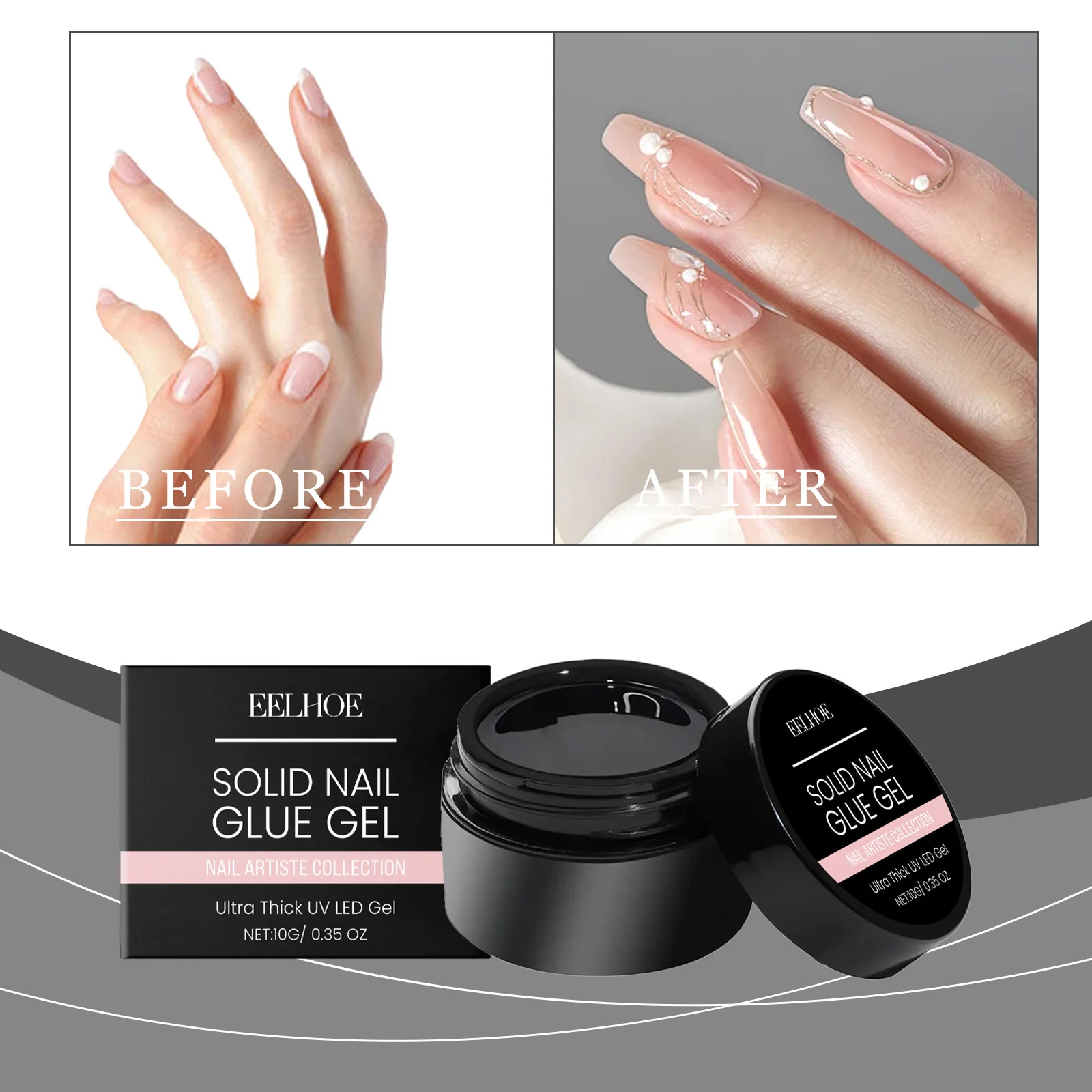 Solid Nail Glue Gel - เจล UV/LED ระดับมืออาชีพสําหรับการต่อเล็บและการซ่อมแซมที่แข็งแกร่ง - 10g/0.35oz - Nail Artiste Collection