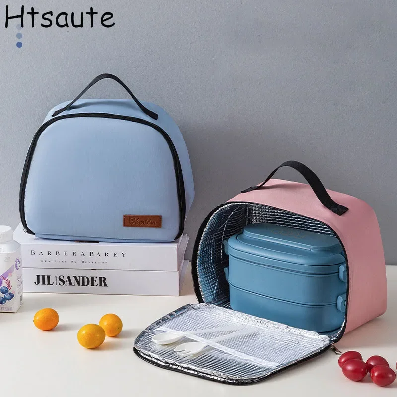 

Large Women's Lunch Bag with Badge Portable Insulation Lunchbox Pouch Thicken Zipper Thermal Food Cooler Bag for School Picnic